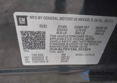 2021 GMC Terrain Awd Sle z USA, uszkodzony, nr VIN 3GKALTEV1ML361624
